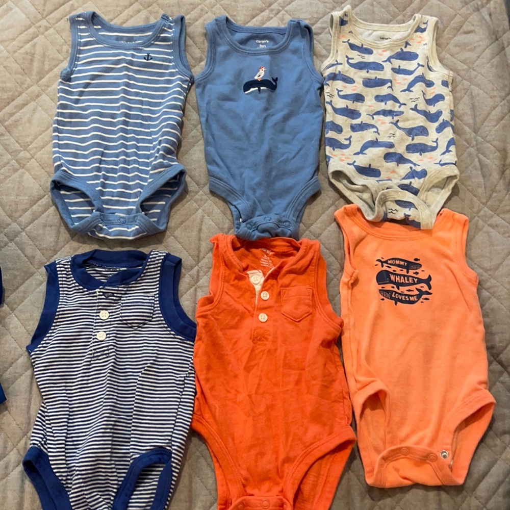 Six 3 month Carter’s boy tank top onesies